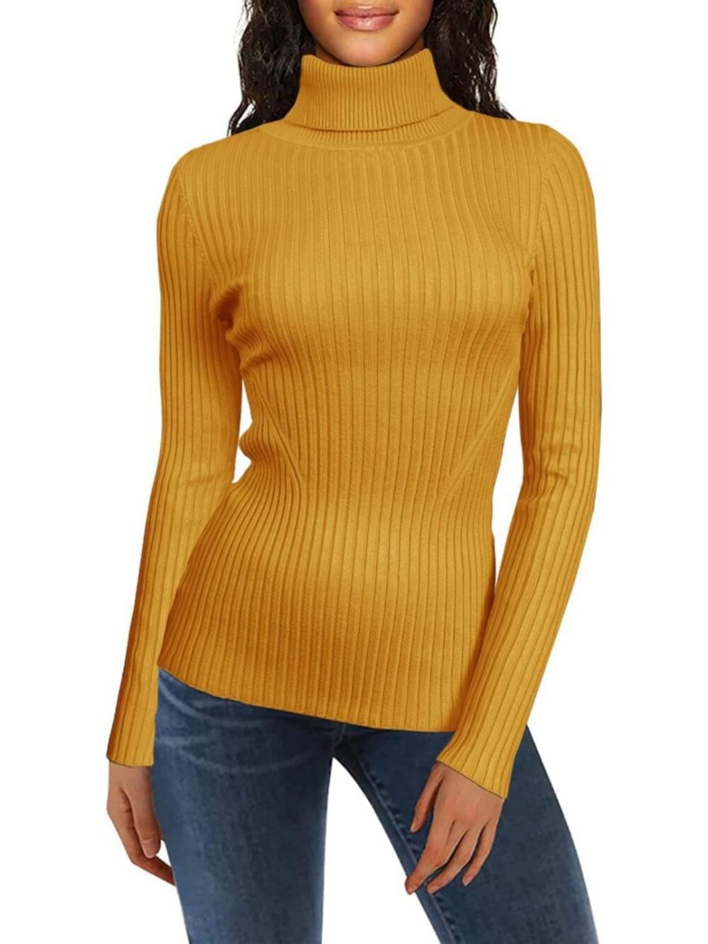 Cute Ribbed Turtleneck Sweater for Women | Warm Knitted Fitted Top